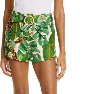 FARM Rio Green Leaf Print High Waist Shorts
